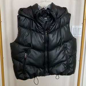 Zara Black Puffer Vest with Hood